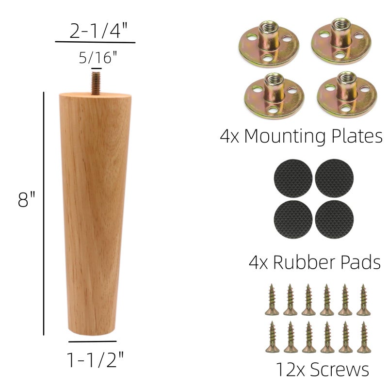 WEICHUAN Round Wooden Replacement Furniture Chair Ottoman Loveseat Coffee Table Cabinet Sofa Couch Legs 8 inch Heavy Duty (8" Straight Set of 4) - Image 2